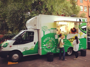 WHITE GUY COOKS THAI FOOD VAN Photo courtesy of bizniz FB page - because it's a lot less scary without a massive crowd of zombie like nerds clawing away for a feed